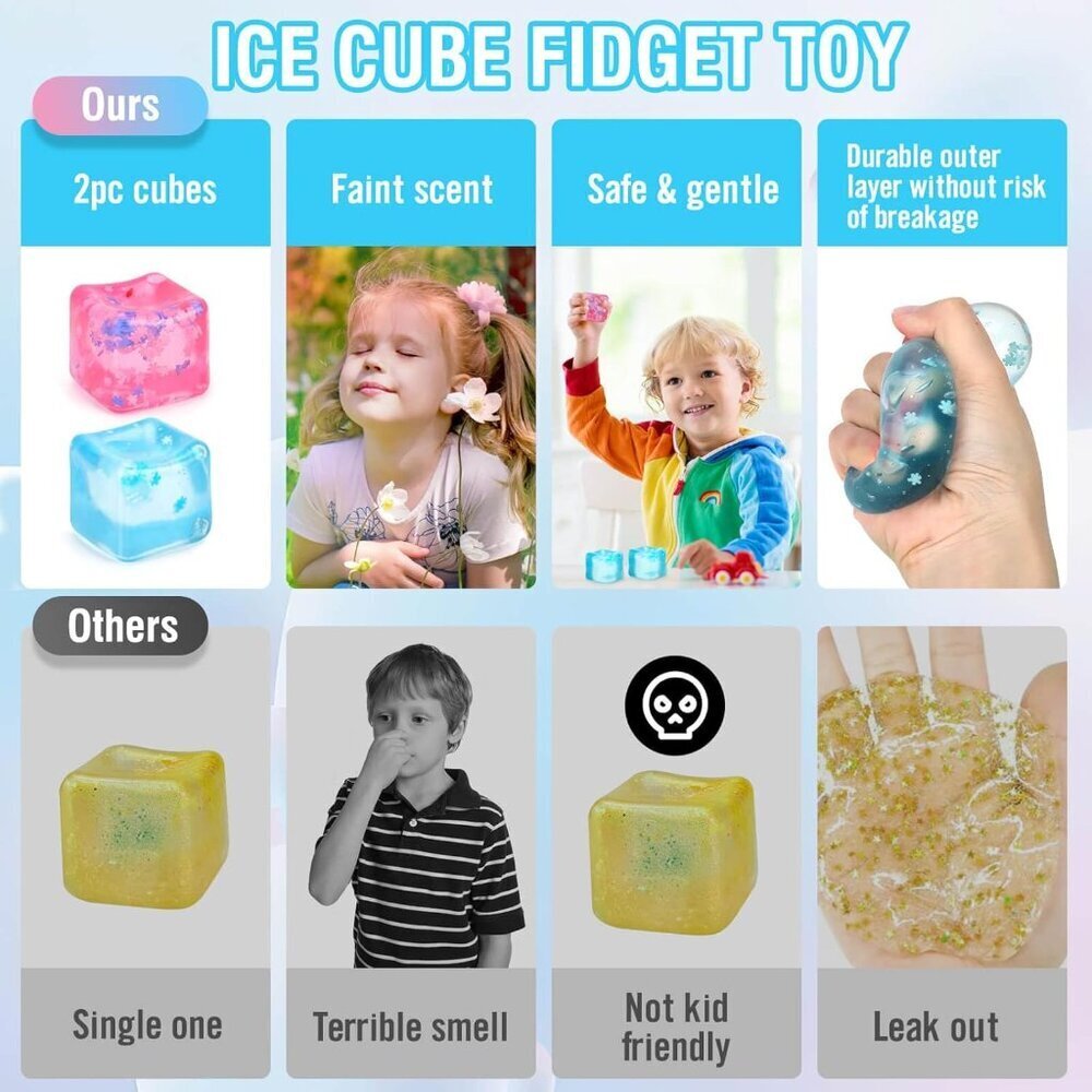 Fidget Toy for All Ages: 2 Pack Soft Sensory Fidget Ice Cube Stress Ball Squishy - Picture 4 of 6